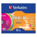 Оптический диск DVD-R VERBATIM 4.7Гб 16x, 5шт., slim case, разноцветные [43557]